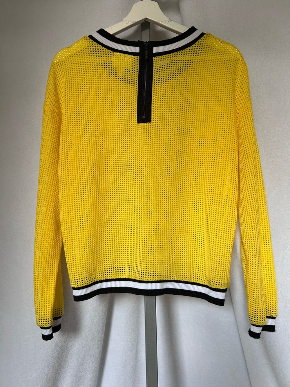 Bisou Bisou Yellow Mesh Zip-Up Sweater with Black & White Trim